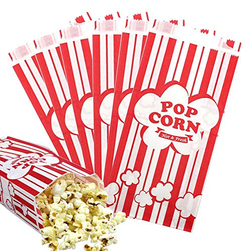 Endless Paper Popcorn Bags 1 oz. (Pack of 100), Red & White popcorn bags - popcorn paper bags, pop corn bag, Carnivals, Snack Bars, Birthday Parties, Home and Movie Nights - Grease Resistant