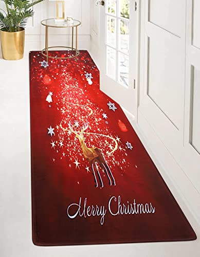 Bullpiano Christmas Reindeer, Xmas Tree,Stocks Floor Runner Area Rugs Non-Slip Floor Mat Doormats Living Room Bedroom