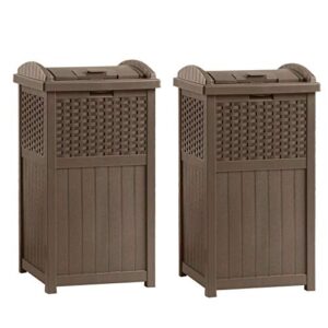 suncast ghw1732 15.75" x 16" x 31.6" trashcan hideaway outdoor commercial 33 gallon 31.6" resin garbage waste bin with lid in brown for garage, 2 pack