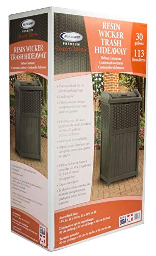 Suncast GHW1732 15.75" x 16" x 31.6" Trashcan Hideaway Outdoor Commercial 33 Gallon 31.6" Resin Garbage Waste Bin with Lid in Brown for Garage, 2 Pack