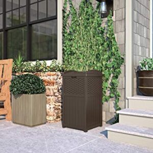 Suncast GHW1732 15.75" x 16" x 31.6" Trashcan Hideaway Outdoor Commercial 33 Gallon 31.6" Resin Garbage Waste Bin with Lid in Brown for Garage, 2 Pack