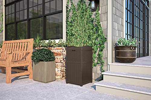 Suncast GHW1732 15.75" x 16" x 31.6" Trashcan Hideaway Outdoor Commercial 33 Gallon 31.6" Resin Garbage Waste Bin with Lid in Brown for Garage, 2 Pack