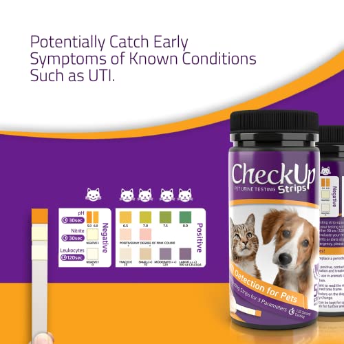 CheckUp UTI Urine Testing Strips for Cats and Dogs - Detection of pH, Nitrite and Leukocytes x 50