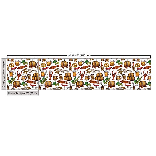 Ambesonne Oktoberfest Fabric by The Yard, Beer Making Elements Hops Wheat Pretzels Lobster Festival Menu Country Theme, Decorative Fabric for Upholstery and Home Accents, 1 Yard, Brown