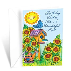 aunt birthday card | made in america | eco-friendly | thick card stock with premium envelope 5in x 7.75in | packaged in protective mailer | prime greetings (bird house)