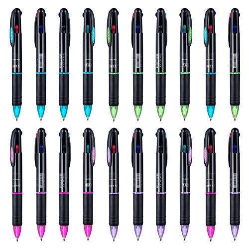 favide 20 Pack 0.7mm 4-in-1 Multicolor Ballpoint Pen，4-Color Retractable Ballpoint Pens for Office School Supplies Students Children Gift