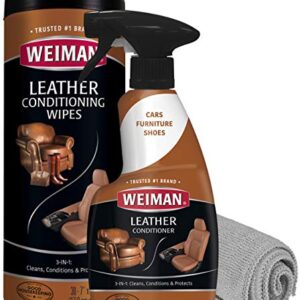 Weiman Leather Cleaner & Conditioner Care Kit | Restores Leather Surfaces | Ultra Violet Protectants Help Prevent Cracking or Fading of Leather Furniture, Car Seats, Shoes