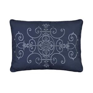 vue bensonhurst modern embroidered rectangular decorative euro sham pillow case, 20" x 36", blue