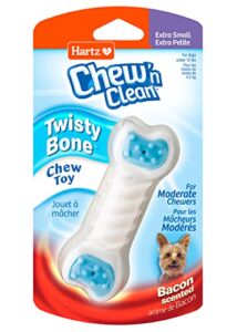 hartz chew ‘n clean twisty bone dog chew toy, bacon scented for moderate chewers, extra small