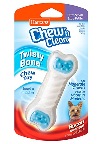 Hartz Chew ‘n Clean Twisty Bone Dog Chew Toy, Bacon Scented for Moderate Chewers, Extra Small