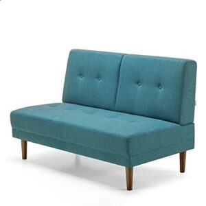 Zinus Juan Mid-Century 51 Inch Armless Sofa Couch / Loveseat, Turquoise