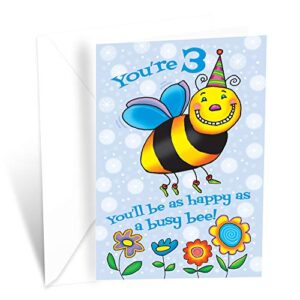 happy 3rd(third) birthday greeting card for boy or girl | made in america | eco-friendly | thick card stock with premium envelope 5in x 7.75in | packaged in protective mailer | prime greetings