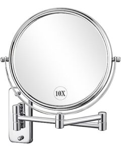 decluttr 8 inch wall mounted magnifying mirror with 10x magnification, double sided vanity makeup mirror for bathroom, chrome finished