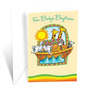 religious baby baptism greeting card, made in america, eco-friendly (animals)