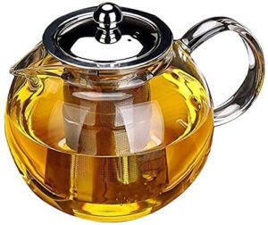 small teapot, teapot with infuser, glass tea kettle stovetop safe, blooming and loose leaf tea maker set gift for women, 650ml/22oz