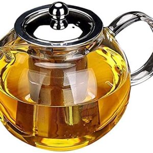 Small Teapot, Teapot with Infuser, Glass Tea Kettle Stovetop Safe, Blooming and Loose Leaf Tea Maker Set Gift for Women, 650ml/22oz