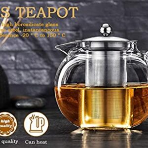 Small Teapot, Teapot with Infuser, Glass Tea Kettle Stovetop Safe, Blooming and Loose Leaf Tea Maker Set Gift for Women, 650ml/22oz