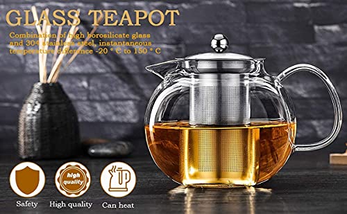 Small Teapot, Teapot with Infuser, Glass Tea Kettle Stovetop Safe, Blooming and Loose Leaf Tea Maker Set Gift for Women, 650ml/22oz