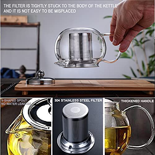 Small Teapot, Teapot with Infuser, Glass Tea Kettle Stovetop Safe, Blooming and Loose Leaf Tea Maker Set Gift for Women, 650ml/22oz