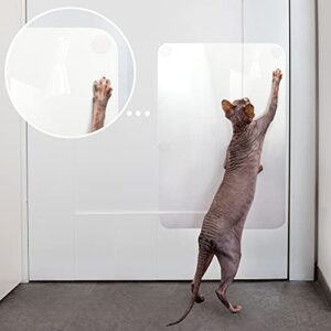 protecto® cat & dog scratch door protector for indoors & outdoors - 18" x 12" transparent door protector from dog scratching, smooth deterrent surface - easy installation with sticky pads