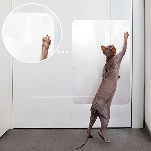 PROTECTO® Cat & Dog Scratch Door Protector for Indoors & Outdoors - 18" x 12" Transparent Door Protector from Dog Scratching, Smooth Deterrent Surface - Easy Installation with Sticky Pads