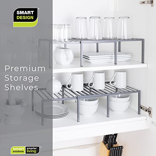 Smart Design Premium Extendable Storage Shelf – Lengthen from 16 to 32.5 in, Charcoal Gray – Steel Pantry Organizer with Rust-Resistant Finish and Non-Slip Feet for Easy Home Organization and Storage