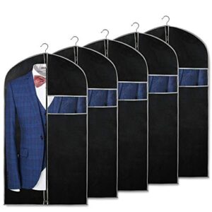 40" garment bags for hanging clothes (set of 5) suit covers bags for men, syeeiex suit bags for closet storage with clear window suit protector garment bags for storage travel men, black & grey