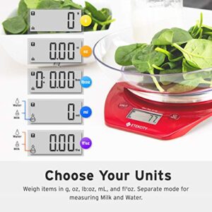 Etekcity Food Kitchen Scale, Digital Weight Grams and Oz for Cooking, Baking, Meal Prep, and Diet, 11lb/5kg, Red