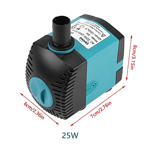 Ultra-Quiet Submersible Water Pump,3w-25W 220-240V 200L/H-1200L/H 0.5m-2m Durable Fountain Water Pump,Non-toxic Fish Tank Filter,for Aquarium Fish Tank,Fountains,Flowing Water Crafts,Spout