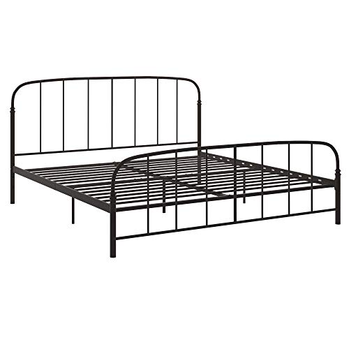 DHP Lafayette Metal Platform Bed with Rustic Style Curved Headboard and Footboard, Adustable Base Height for Underbed Storage, No Box Spring Needed, King, Bronze