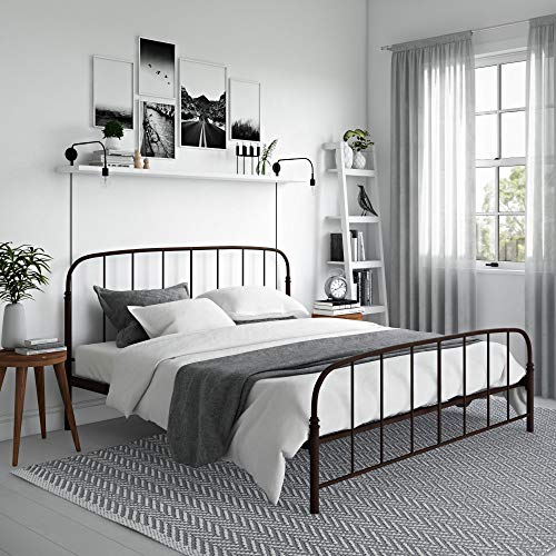 DHP Lafayette Metal Platform Bed with Rustic Style Curved Headboard and Footboard, Adustable Base Height for Underbed Storage, No Box Spring Needed, King, Bronze