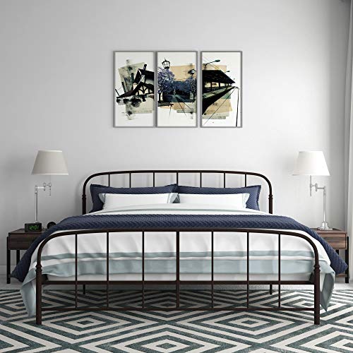 DHP Lafayette Metal Platform Bed with Rustic Style Curved Headboard and Footboard, Adustable Base Height for Underbed Storage, No Box Spring Needed, King, Bronze