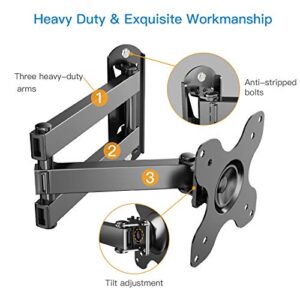 PERLESMITH Full Motion TV Wall Mount Bracket for Most 10-30 inch TVs and Monitors, Flat and Curved TVs up to 33lbs, Wall Mount TV Bracket, Tilt Swivel and 14-inch Extension, Max VESA 100x100mm, PSXSF2