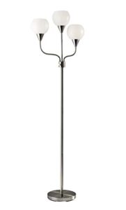 adesso 1534-22 phillip 3-arm floor lamp, 65.5 in., 3 x 40 w incandescent/13 w cfl, brushed steel/white, 1 steel lamp