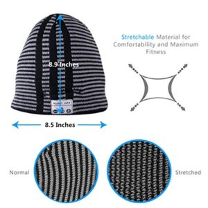 HaetFire Wireless Music Beanie Hat with Bluetooth Headphones Earphone Winter Warm Knit Running Cap Speakers Mic for Men Women Outdoor Fitness (Stripe)