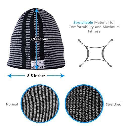 HaetFire Wireless Music Beanie Hat with Bluetooth Headphones Earphone Winter Warm Knit Running Cap Speakers Mic for Men Women Outdoor Fitness (Stripe)