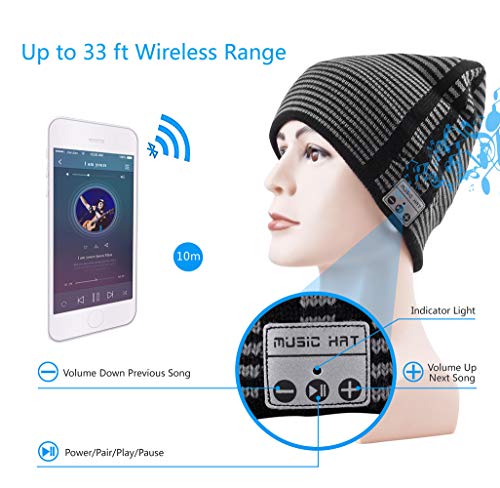 HaetFire Wireless Music Beanie Hat with Bluetooth Headphones Earphone Winter Warm Knit Running Cap Speakers Mic for Men Women Outdoor Fitness (Stripe)