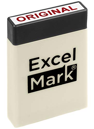 ExcelMark Mini Office Message Rubber Stamp Set - Red Ink - Storage Tray Included