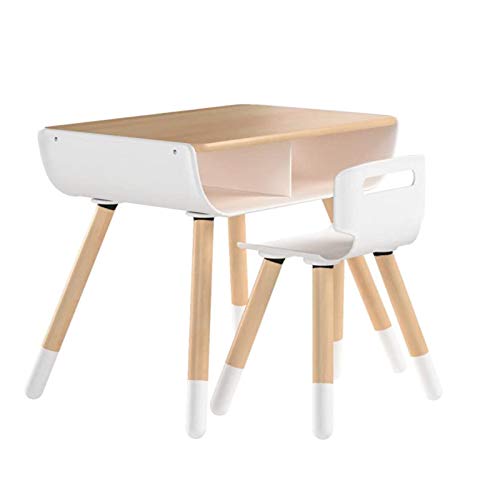 asunflower Wood Table Stool Set for Kid's Modern Desk & Chair Set Height Adjustable Table Chairs Set with Storage, White