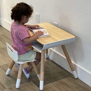 asunflower Wood Table Stool Set for Kid's Modern Desk & Chair Set Height Adjustable Table Chairs Set with Storage, White