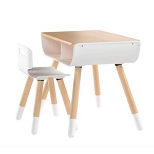 asunflower Wood Table Stool Set for Kid's Modern Desk & Chair Set Height Adjustable Table Chairs Set with Storage, White