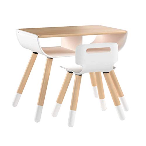 asunflower Wood Table Stool Set for Kid's Modern Desk & Chair Set Height Adjustable Table Chairs Set with Storage, White