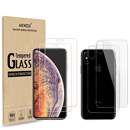 AKWOX (4-Pack) Compatible with iPhone Xs Max Screen Protector with Back Covers, 9H Tempered Glass Front Screen Protector and Back Screen Protector for iPhone XS Max