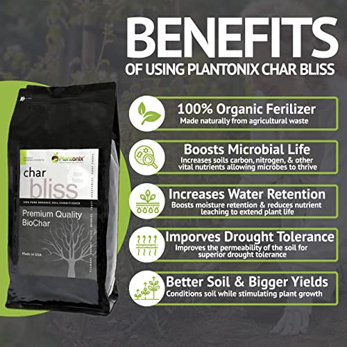 Char Bliss - Premium Biochar Organic Fertilizer Supplement - All Natural Soil Enhancer for Stimulating Plant Growth! Great for Potting and Gardening! (8 Quarts)