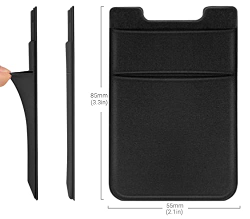 OBVIS 2 Pack Stick On Wallet Sleeve Cell Phone Pocket Card Holder Pocket Pouch for iPhone Android Smartphone (2 Pack Black)