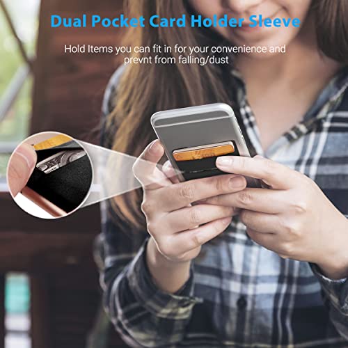 OBVIS 2 Pack Stick On Wallet Sleeve Cell Phone Pocket Card Holder Pocket Pouch for iPhone Android Smartphone (2 Pack Black)