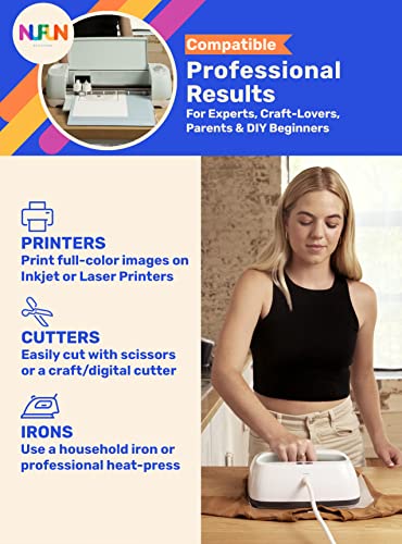 NuFun Activities Printable Iron-on Heat Transfer Paper for T Shirts, Dark Fabrics, 5 Sheets 8.5 x 11 inch, Long Lasting, Durable, Professional Quality, Easy DIY, Non-Toxic, Made In the USA