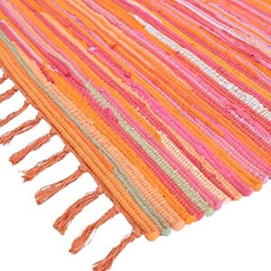 HomDSim 20" x 31" Cotton Handmade Reversible Chindi Rag Rugs,Multi Color Hand Woven Striped Area Bath Rug Mat Carpet with Tassels Machine Washable,for Laundry Room Kitchen Livingroom Hallway Entryway