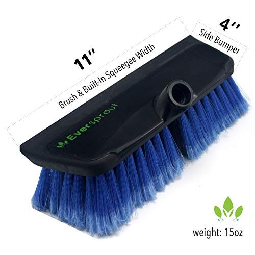 EVERSPROUT 11-inch Scrub Brush with Built-in Rubber Bumper | Soft Bristles wash Car, Truck, RV, Boat, Solar Panel, Floor | Bumper Prevents Scratches | Twists on 3/4-inch Acme Pole (Pole not Included)