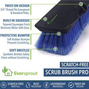 EVERSPROUT 11-inch Scrub Brush with Built-in Rubber Bumper | Soft Bristles wash Car, Truck, RV, Boat, Solar Panel, Floor | Bumper Prevents Scratches | Twists on 3/4-inch Acme Pole (Pole not Included)